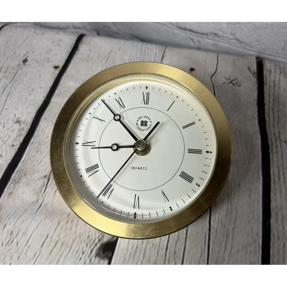 Bey Berk Brass MCM Design Desk Clock Quartz Elevated Sleek Desk Clock Sleek 4.5